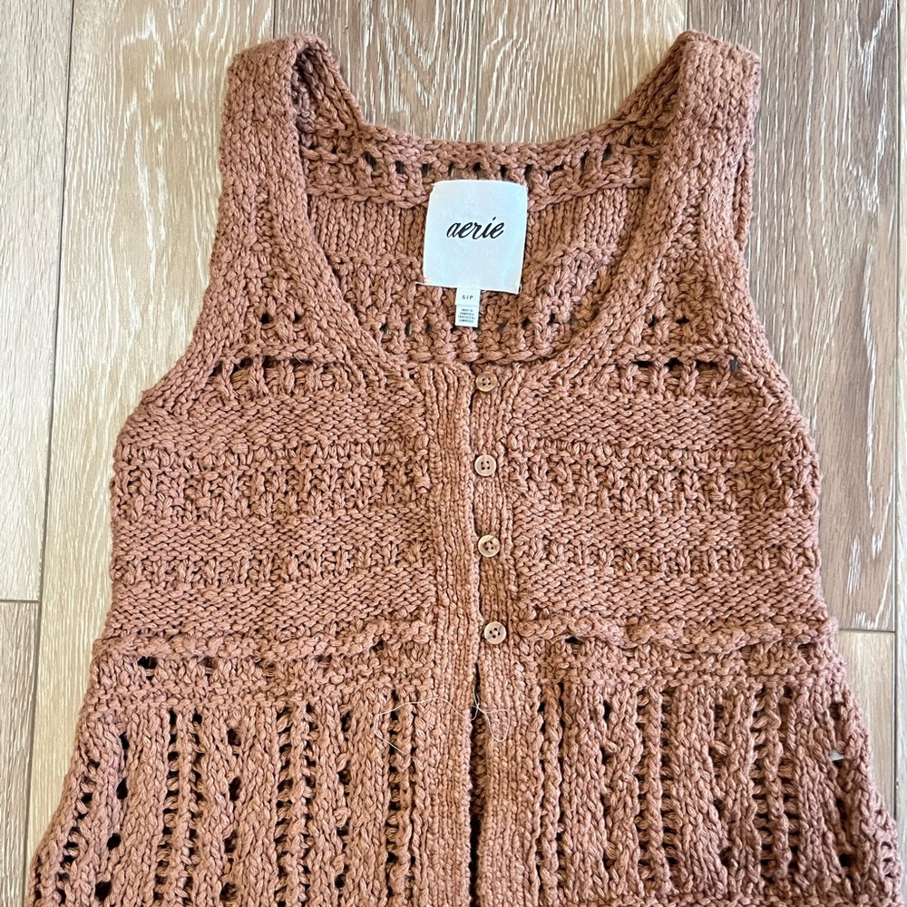 Aerie Warm Brown Knit Button-Down Vest